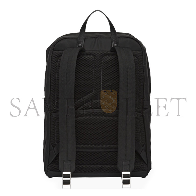 Pra*a black re-nylon and saffiano leather backpack 2vz028 (43*29*16cm)